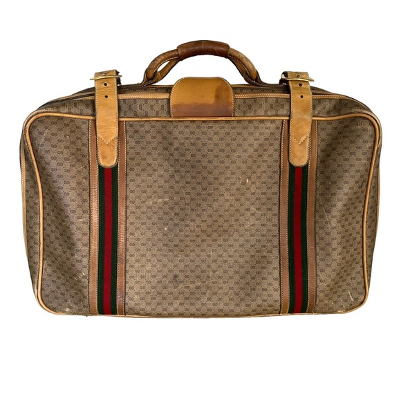 70's VTG Old Gucci Boston Sherry Line GG Travel Tote Bag Leather Brown Carry On